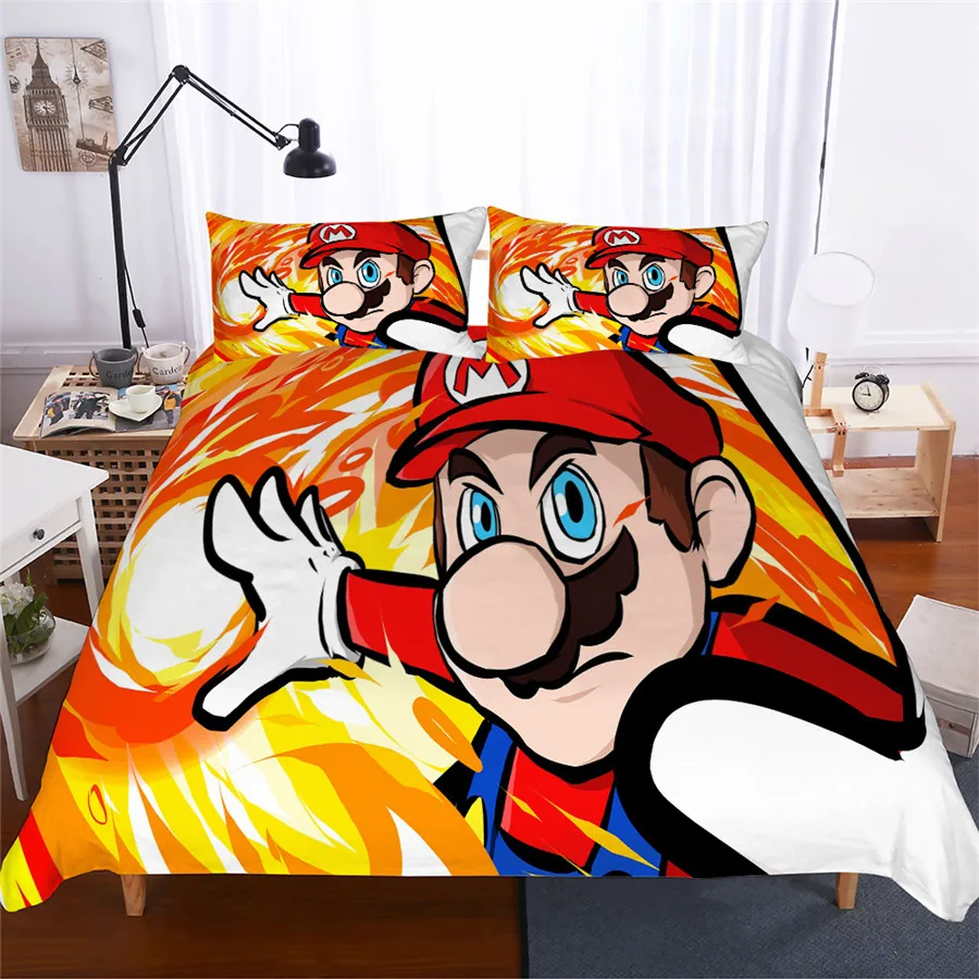 

HELENGILI 3D Bedding Set Mario Print Duvet Cover Set Lifelike Bedclothes with Pillowcase Bed Set Home Textiles #MLA-01