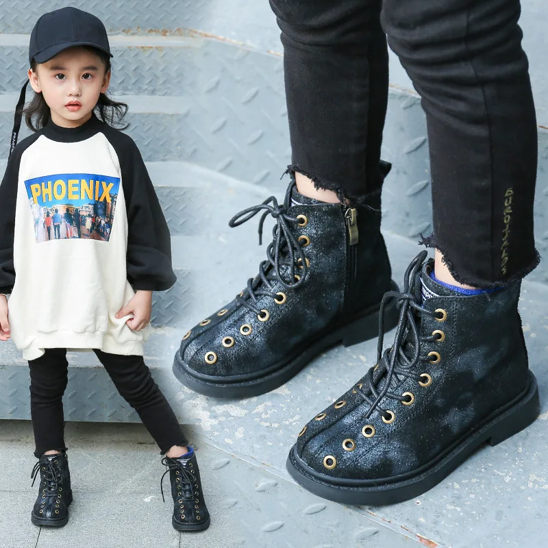 

BEILAMIUMAN KIDS 2018 Winter Children Genuine Leather Shoe Baby Girl Genuine Leather Ankle Boot Boy Fashion Martin Boot