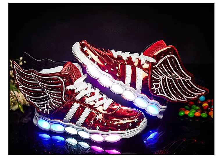 Meninas de Carregamento Crianças Sapatos Luminosa Meninos Usb Esporte Casuais Asa Brilhantes Tênis Luz Led 18 meninas de carregamento usb esporte sapatos casuais
