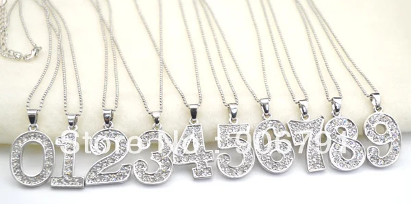 10 шт. в партии родиевое покрытие с хрустальным номером цифровые Подвески