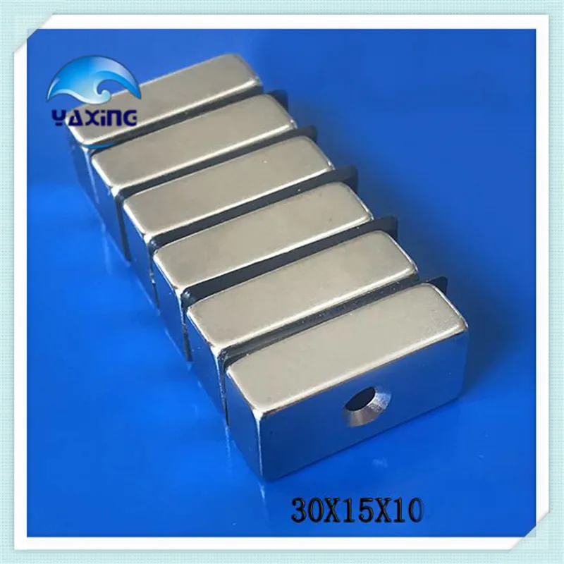 5 шт. aimants Magnetiques могучий 30 мм x 15 мм x 10 мм с отверстием супер сильные магниты блок; из редкоземельных металлов magneten