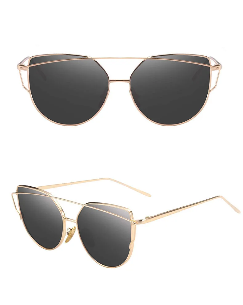 Солнцезащитные очки "кошачий глаз" Винтажная, брендовая, дизайнерская зеркало из розового золота солнцезащитные очки для Для женщин, металлические отражающие плоский объектив солнцезащитные женские очки оculos