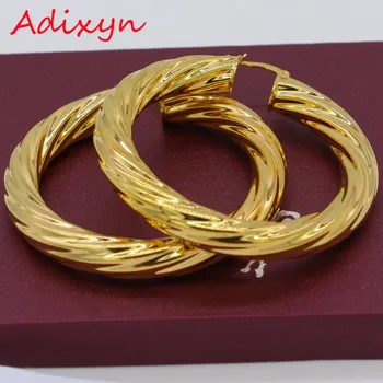 

Adixyn 5.3CM African Big Hoop Earrings for Women Gold Color & Brass Twisted Earring Arab/Ethiopian N01095