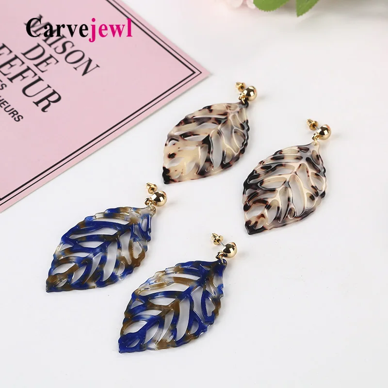 

Carvejewl Drop dangle earrings resin leaf earrings for women girl jewelry gold plating fashion office Korean earrings wholesale