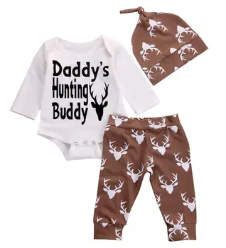 

Newborn Baby Boy Christmas Top Romper Deer Pants Legging Hat Outfits Set Clothes