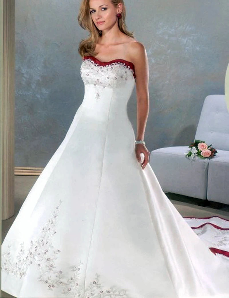 Vestido de novia de Raso Rojo y Blanco vestido de Bola Del