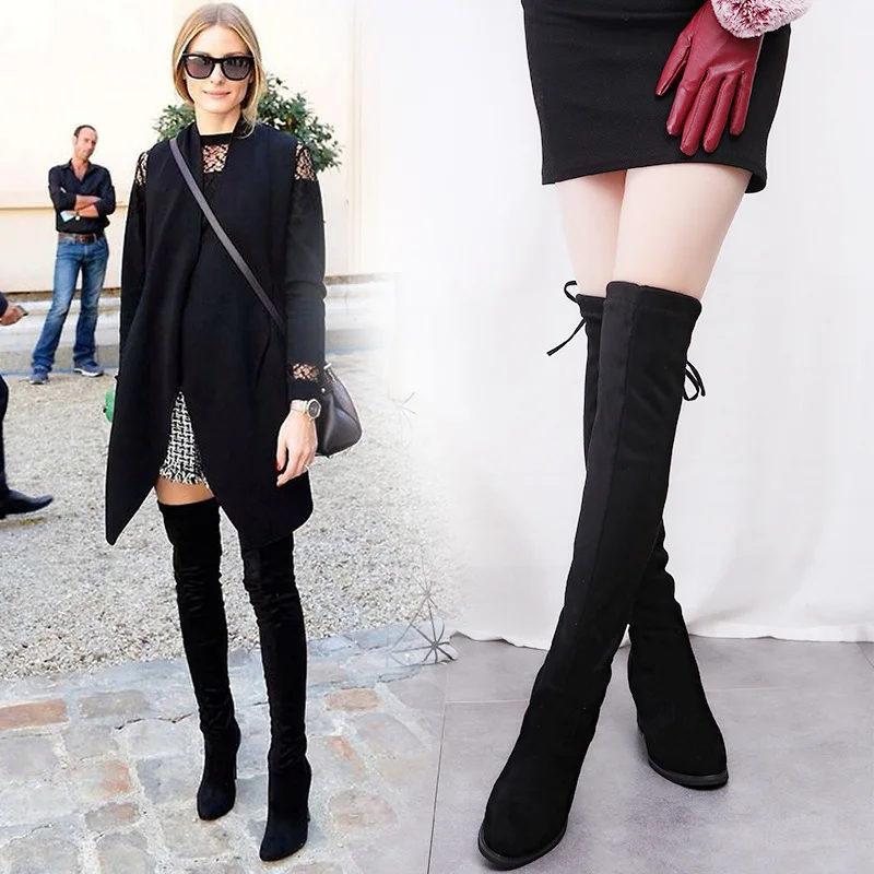 

New high-heeled thick with elastic high boots female female autumn and winter long section was thin legs long over the kneeboots