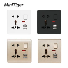 Minitiger 13A Универсальный 5 отверстий переключаемый выход 2.1A белый/черный/золотой настенный разъем питания двойной USB зарядное устройство Порт светодиодный индикатор