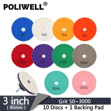 POLIWELL 3 inch 80mm Marble Stone Grinding Polishing Abrasive Tools 10 PCS Diamond Wet and Dry Sanding Discs+1PC M10 Backing Pad POLIWELL 3 inch 80mm Marble Stone Grinding Polishing Abrasive Tools 10 PCS Diamond Wet and Dry Sanding Discs+1PC M10 Backing Pad