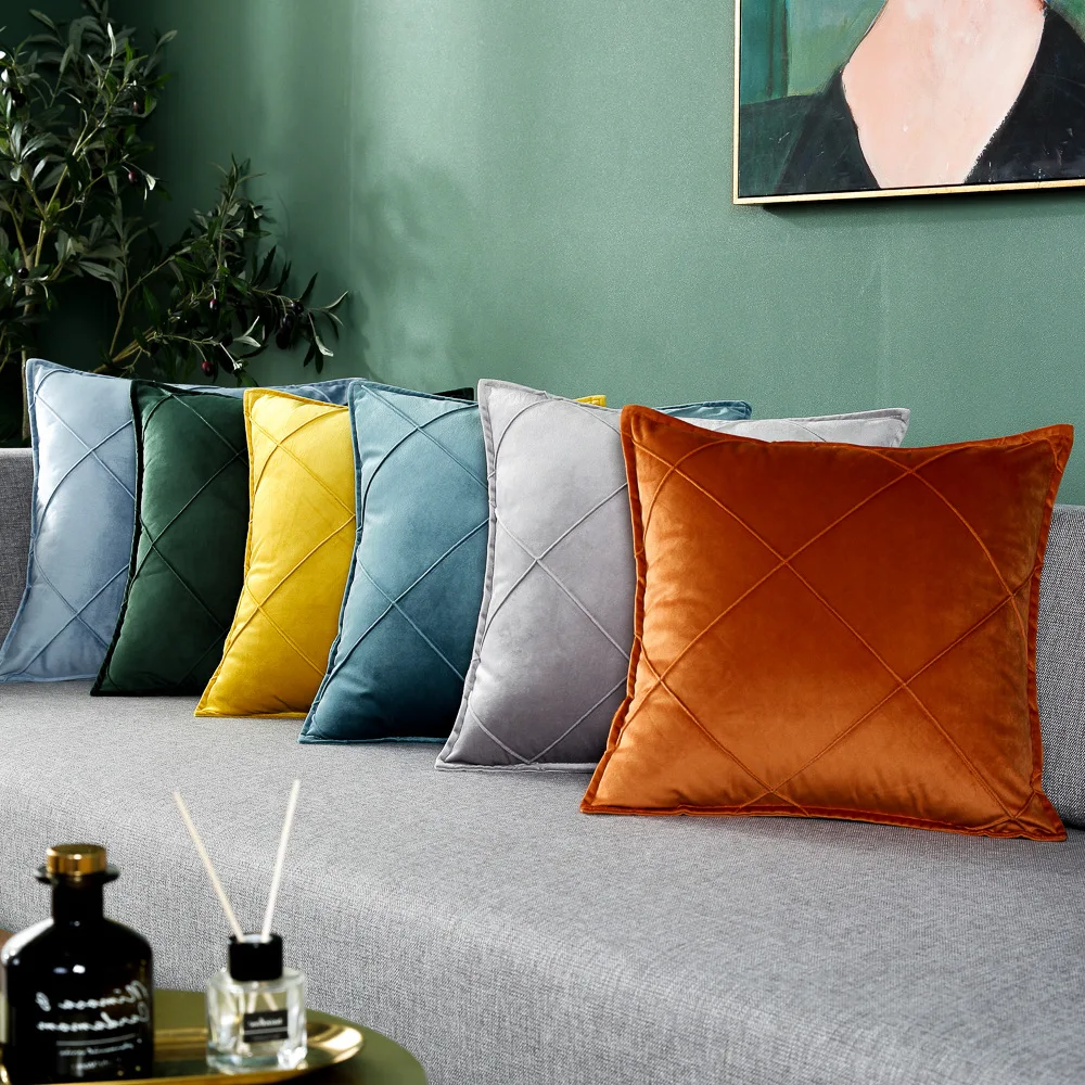 Роскошные модные зеленые желтые синие серые бархатные геометрические наволочки для подушек, наволочки, Декоративные диванные подушки для дома