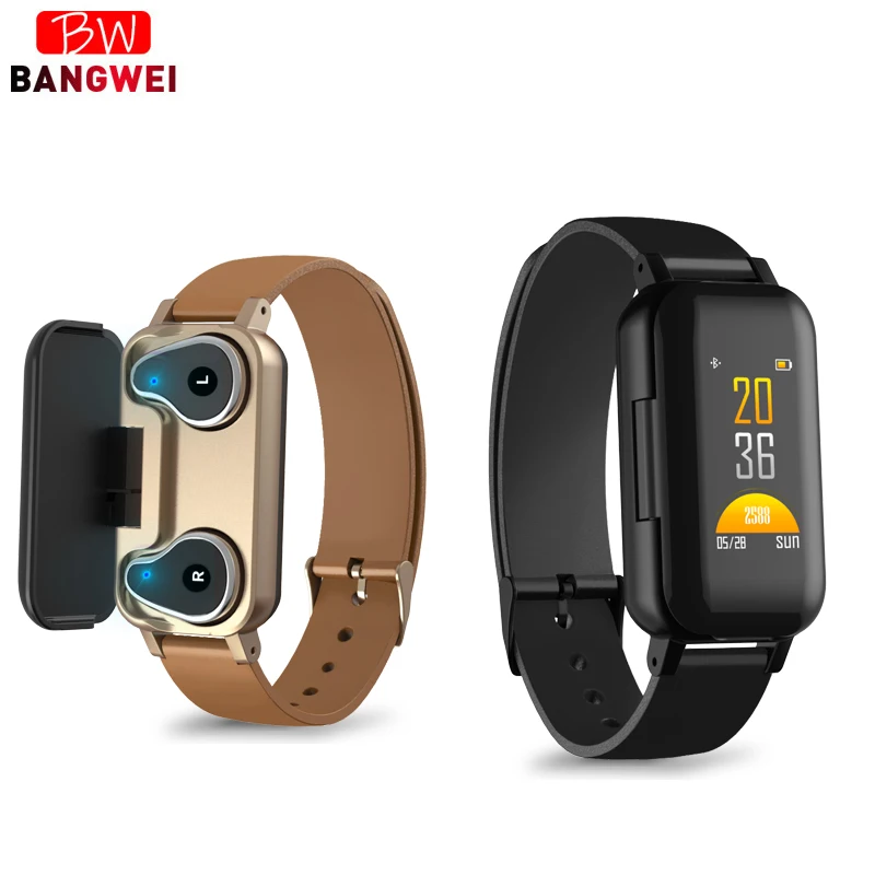 BANGWEI TWS Смарт бинауральные Bluetooth наушники фитнес часы монитор сердечного ритма