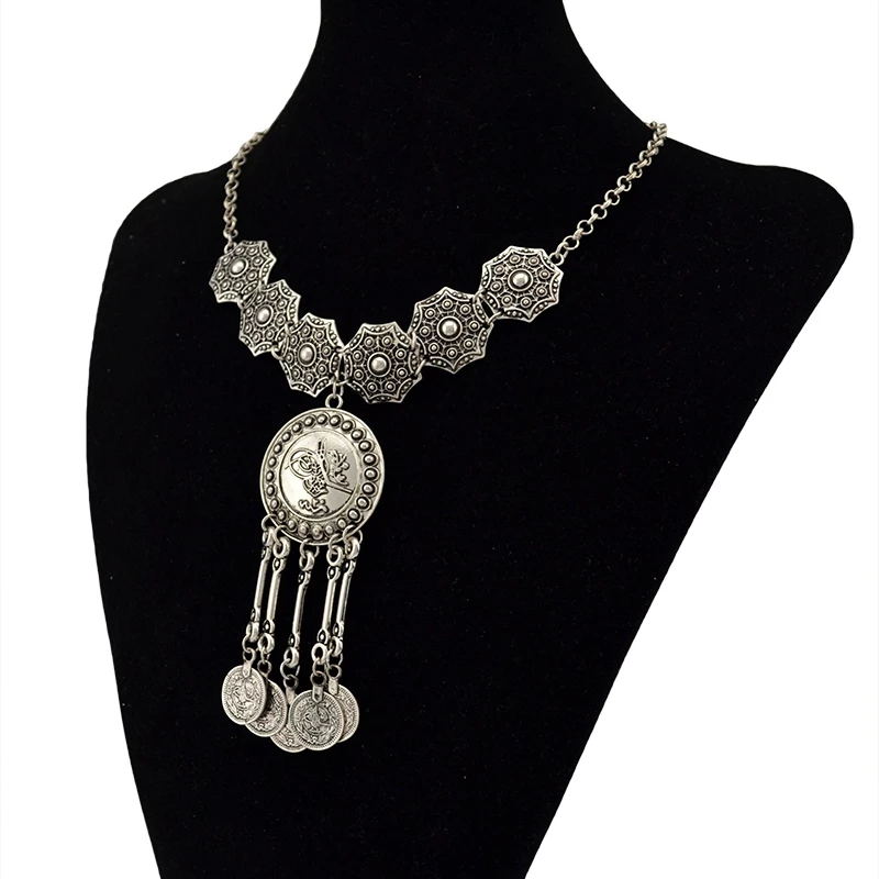 С монетами, в стиле бохо Кулоны ожерелье женское цыганское этническое племенное винтажное серебряное Макси колье-чокер Femme Bijoux турецкое ювелирное изделие