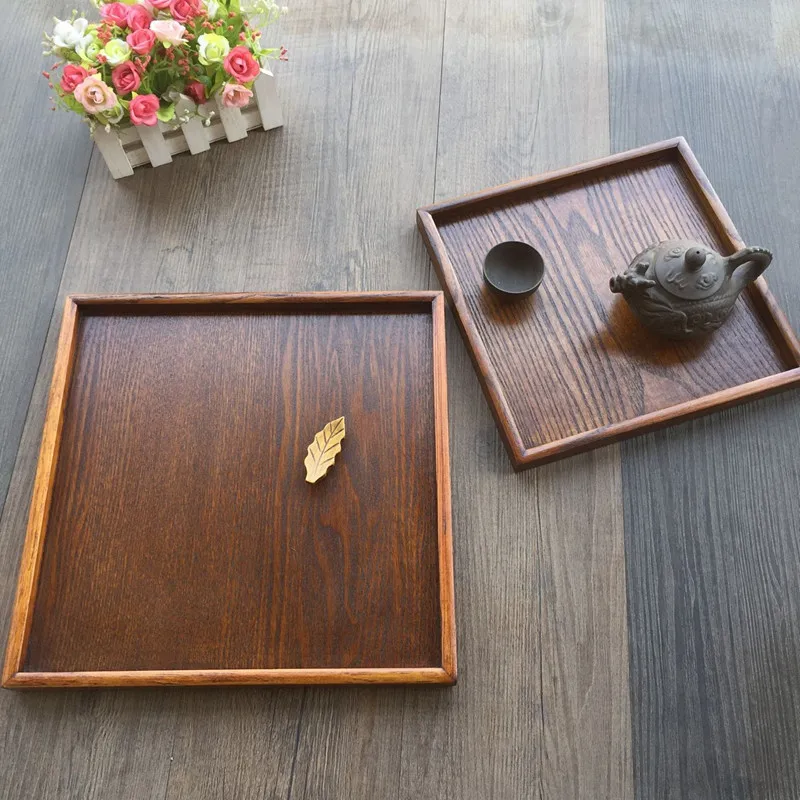 

Brown square wood tray Japanese wooden plate household tea cup wooden plate storage plate