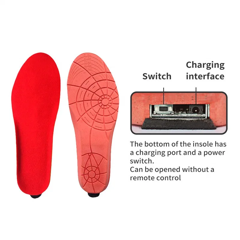 Winner Outdoor Thermal Electrically Heated Insoles Black Red Velvet Breathable Increase Pads with Rechargeable Battery EUR 35-46