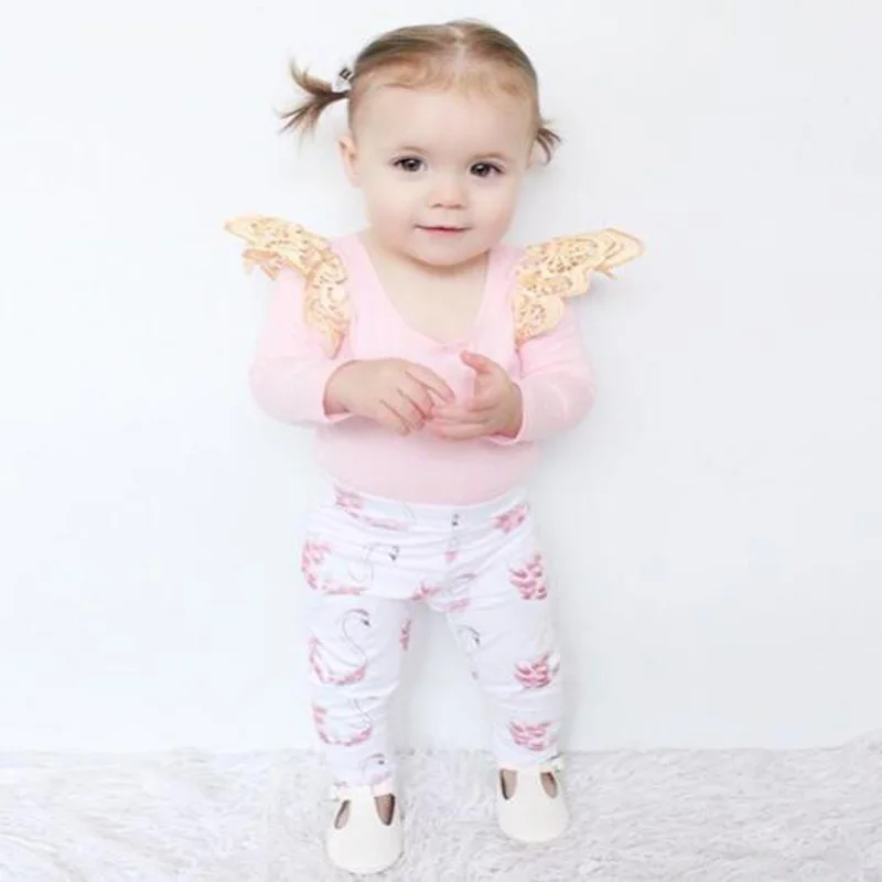 

Baby girl clothes long sleeve Pink Tops T-shirts+Leggings 2pcs suit Little Swan Cotton Infant girls clothing baby romper sets