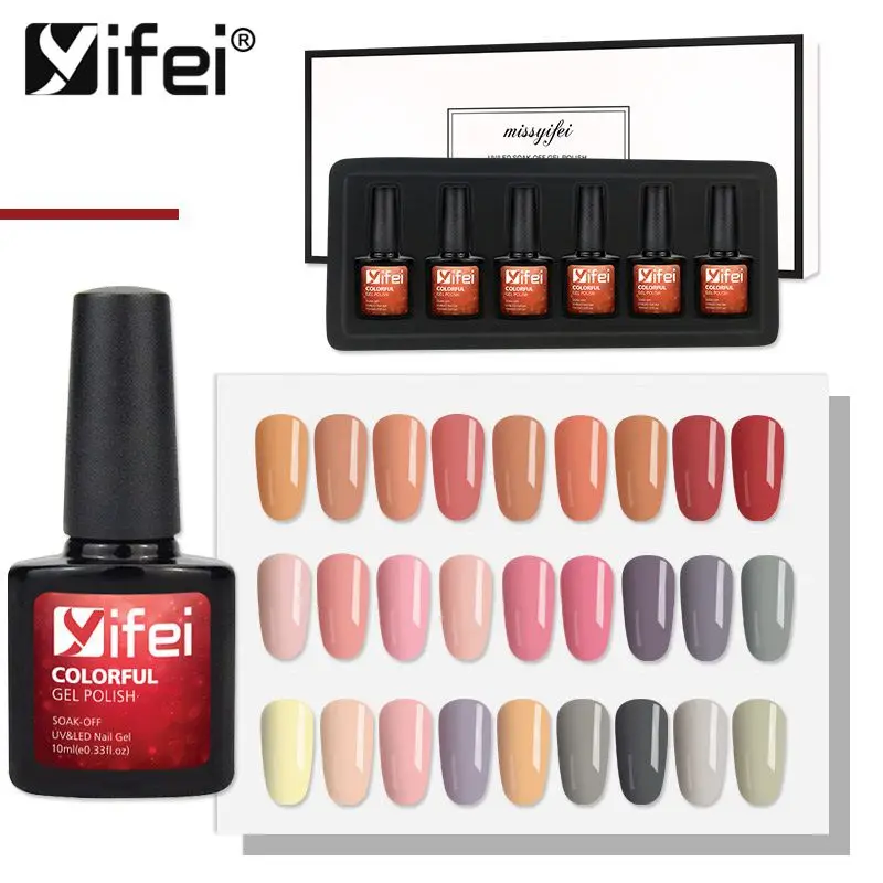 

YIFEI 6Pcs/lot Soak Off Nail Gel Polish Kit Manicure Soak Off Gel Nail Vanishes Base Top Gel Nail Polish Manicure Art Tools Sets
