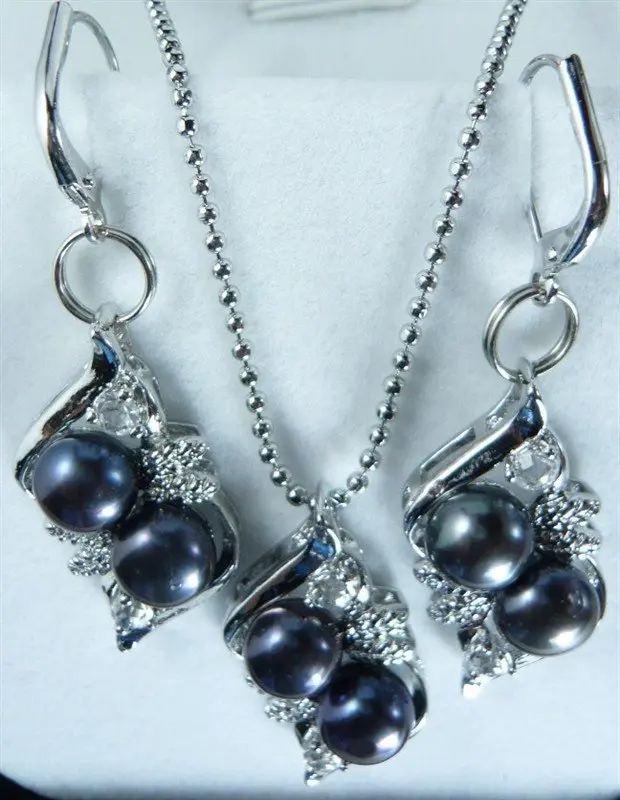 

free shipping Nobility Fashion Jewelry real shell pearl crystal Pendant necklace earring set