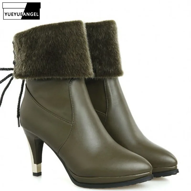 Plataforma Mujer Botas black Moda Punta Europea Piel Delgada Pu Cuero 2018 green Tacones Invierno Zapatos Calzado Brown Nueva De red Altura wPvqxcRX
