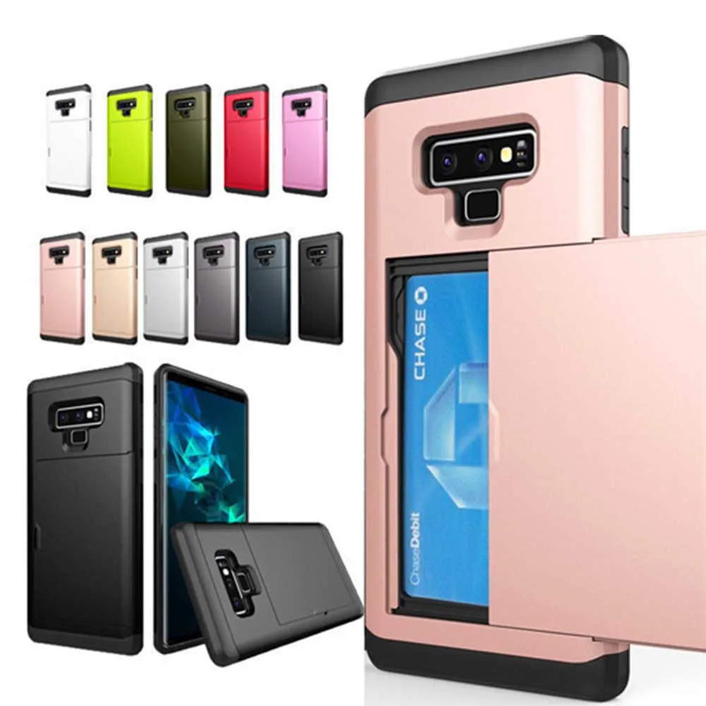 

Armor Slide Card Case For Samsung Galaxy Note 9 8 A3 A5 A7 S7 Card Slot Holder Cover For Samsung S9 S8 Plus S7 S6 Edge Cases