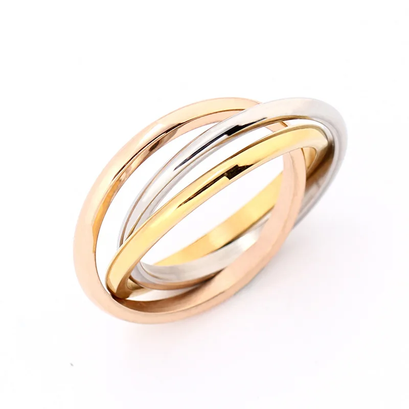 

2018 Rose Gold/Silver Triple Circle 3 in 1 Titanium Steel Triple Ring Three Mix Color 3 Ring Set Women Wedding Engagement Ring