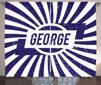 

George Curtains Widespread Old English Given Name on Radial Backdrop with Abraded Look Living Room Bedroom Window Drapes Navy