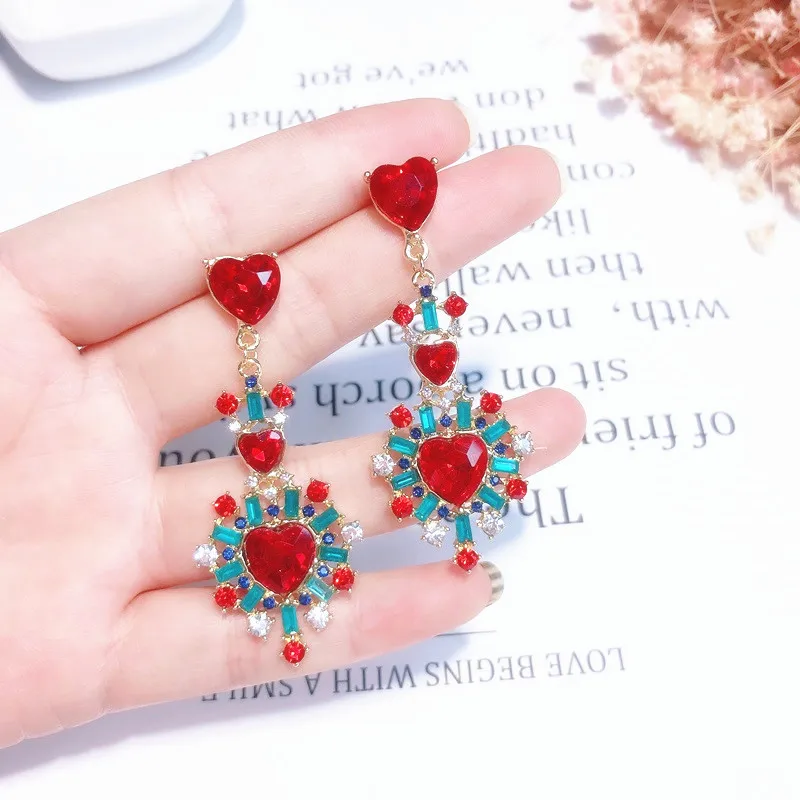Dangle Earrings Drop Earrings Crystal Earrings Statement Barque Style Mixed Crystal Heart Dangle Earrings