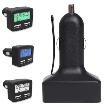 

12V/24V Dual USB Multifunctional 5 in 1 Car Phone Charger Adapters LCD Display Current Voltmeter Temperature Meter