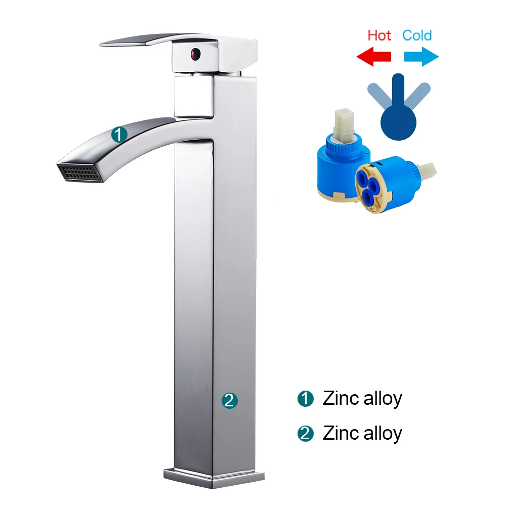 Высокий водопад, высокий кран для раковины, кран для раковины, смеситель для раковины, спрей, квадратный, моно, корпус из цинкового сплава, медный удлинитель
