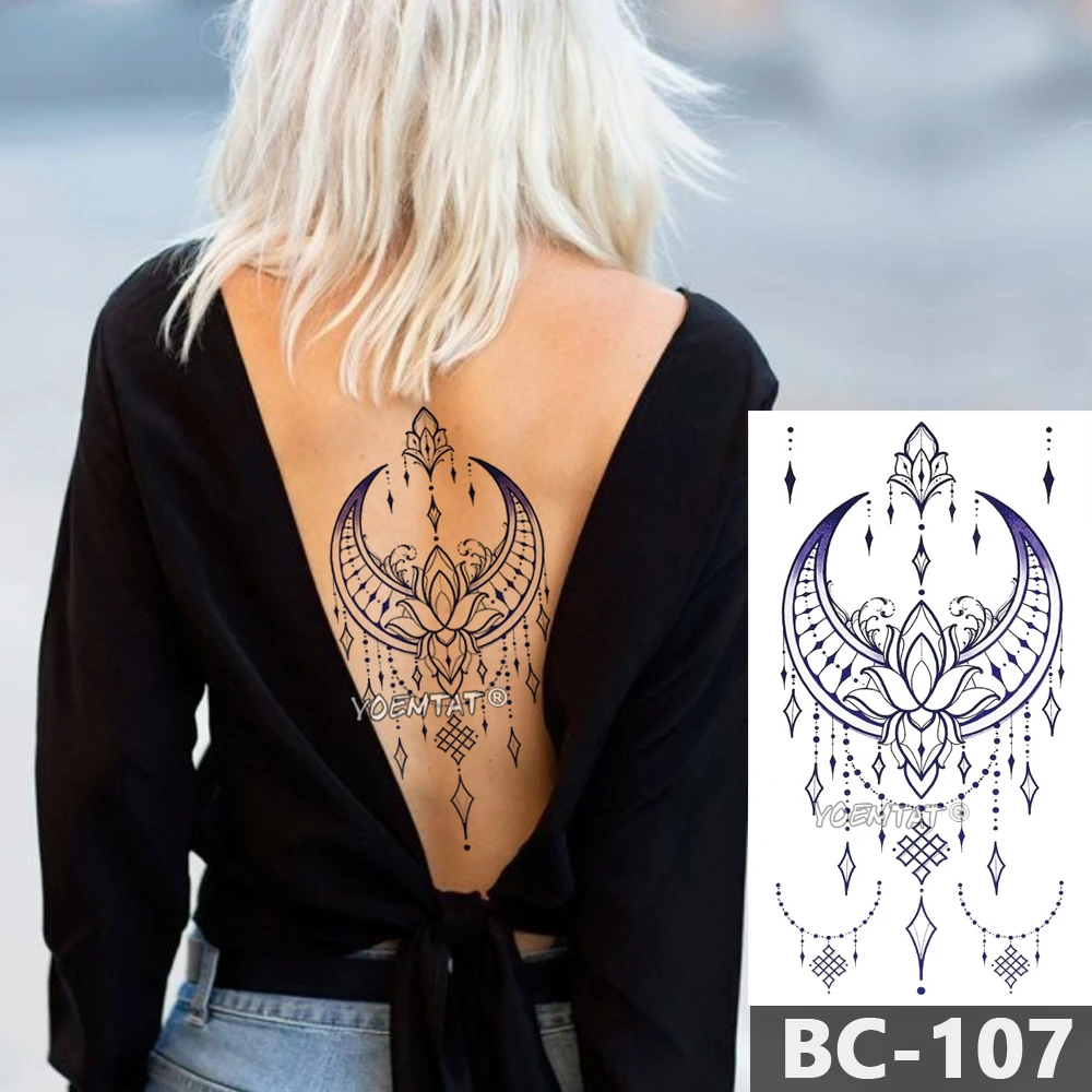 1 лист, временные татуировки на грудь, водонепроницаемые украшения, луна, лотос, звезда, тайна, наклейка на талию, искусство, тату, наклейка для женщин