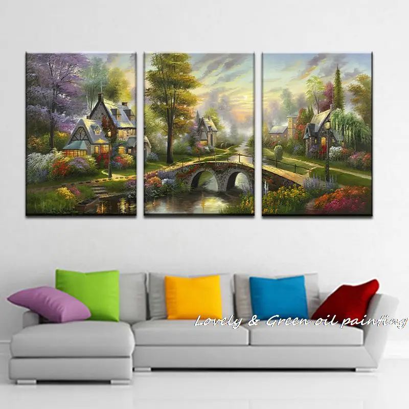 3 Piece Giclee art thomas kinkade landscape oil painting prints on