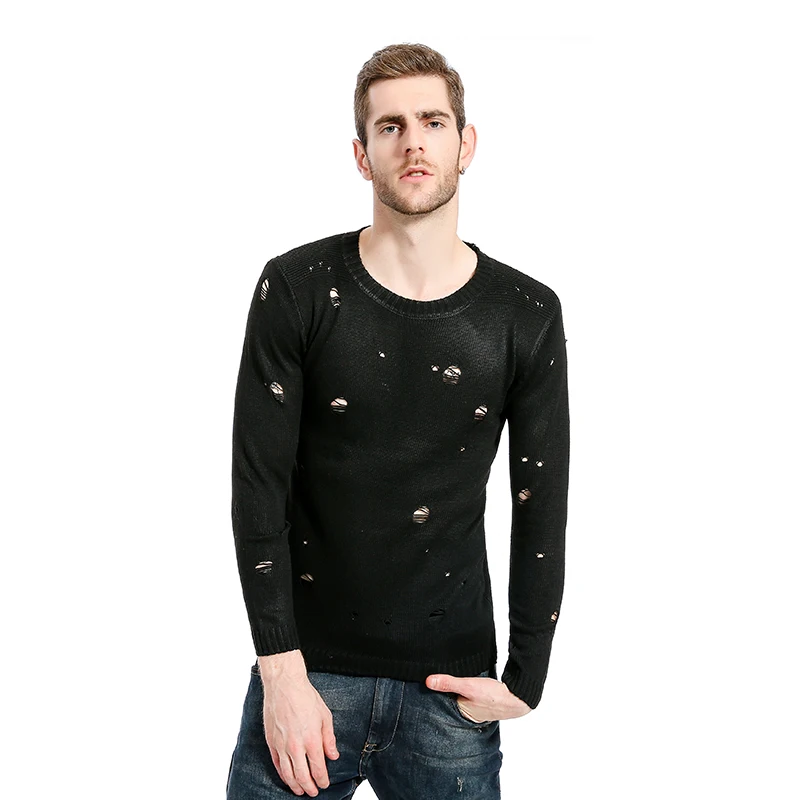 MIXCUBIC 2017 Autumn European style Unique ripped hole Hedging knitting Sweaters men casual slim 