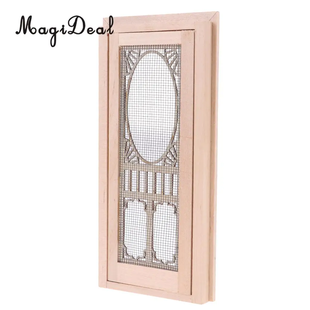 1/12 Dollhouse Miniature Wood External Hollow Screen Door Unpainted Furniture for Dolls House Room Box Decor Accessory