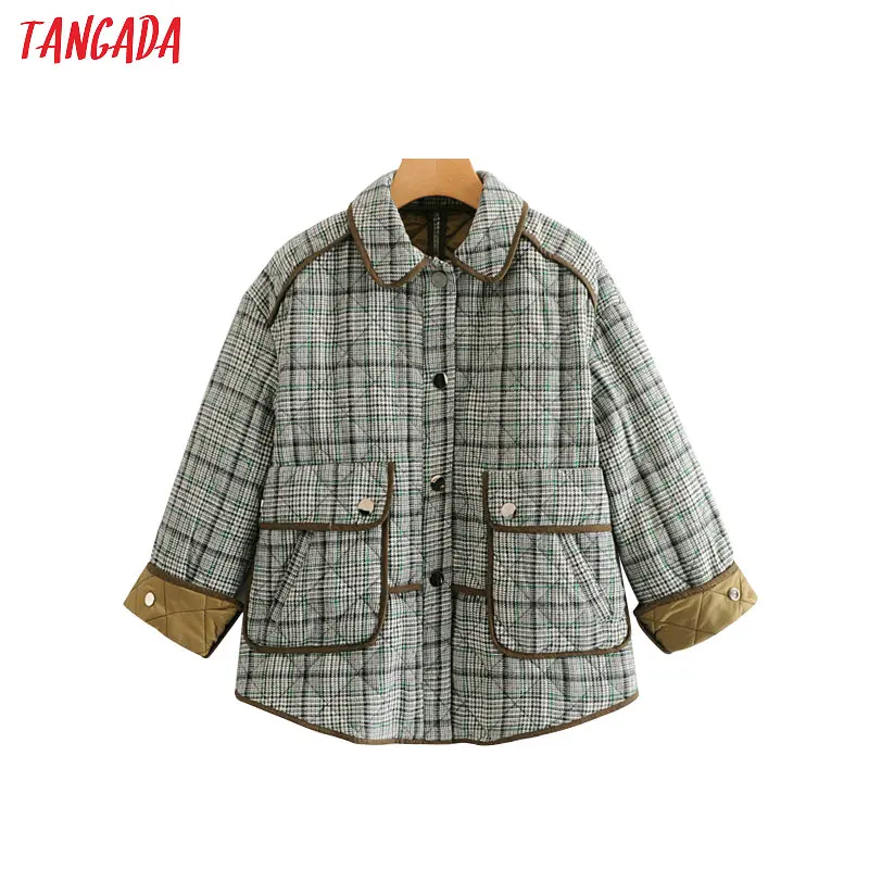 

Tangada winter women plaid parka jacket quilted janpan style high street cotton padded jacket coat thicke outwear SY54