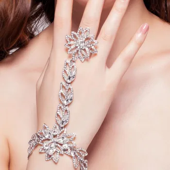 

Luxury Rhinestone Flower Bridal Bracelets & Bangles Slave Chain Link Finger Wedding Crystal Wrap Bracelets Hand Chain Jewelry