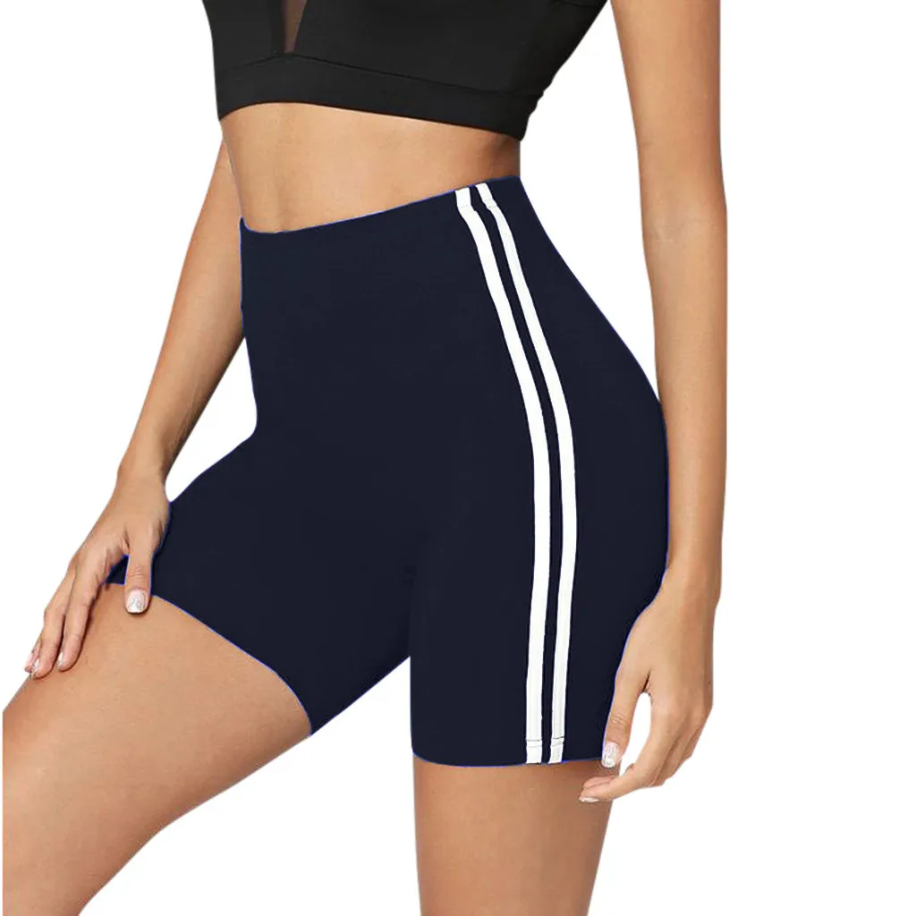 Shorts Spodenki Damskie Shorts Women Pantalones Cortos Mujer Korte Broek Dames Mid Waist Stripe Fitness Hips Tight Shorts Z5