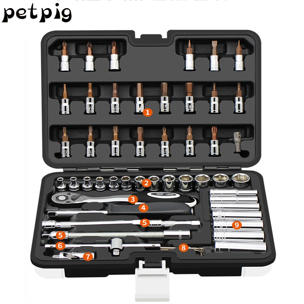 

Petpig Car Repair Tool Wrench Tool Set Spanners Ratchet Torque Wrench Socket Set Hand Tool Set Tool for Car Repair