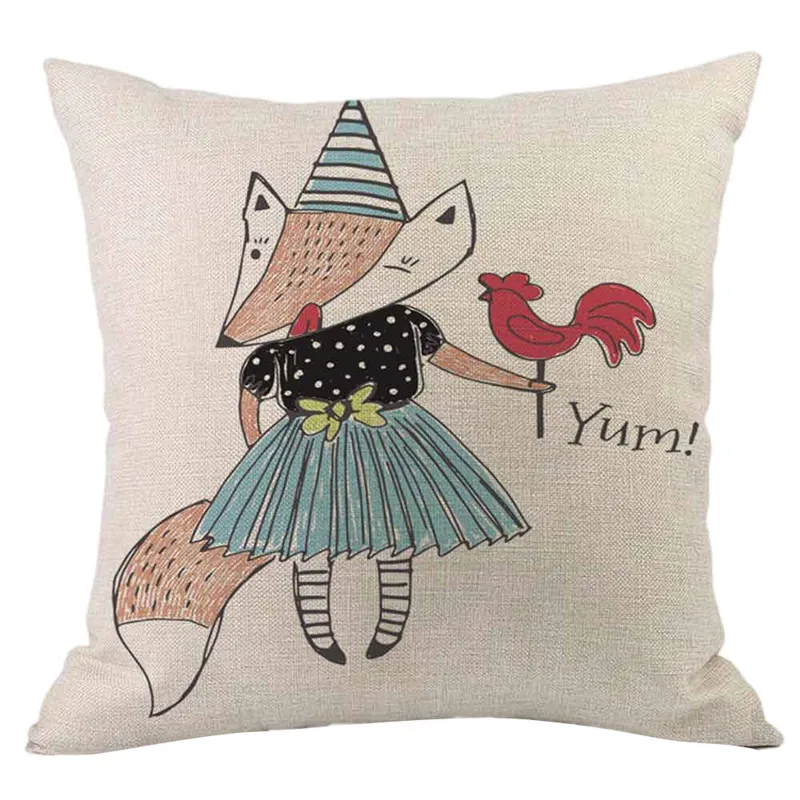 

2018 Gajjar 1PC Fox Square Print Cotton Linen Waist Throw Pillow Case Polyester Hidden Zipper Closure Pillow Cover
