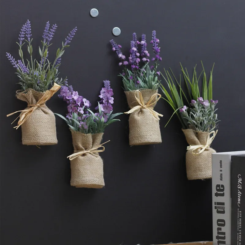 

New simulation flower burlap plant refrigerator stick bonsai decoration magnet small bonsai home Artificial flowers lavender