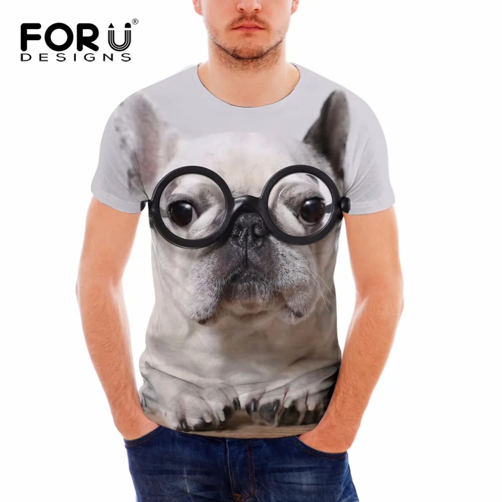 FORUDESIGNS/мужская футболка с 3D рисунком &quotФранцузский Bulldog&quot летняя мужская