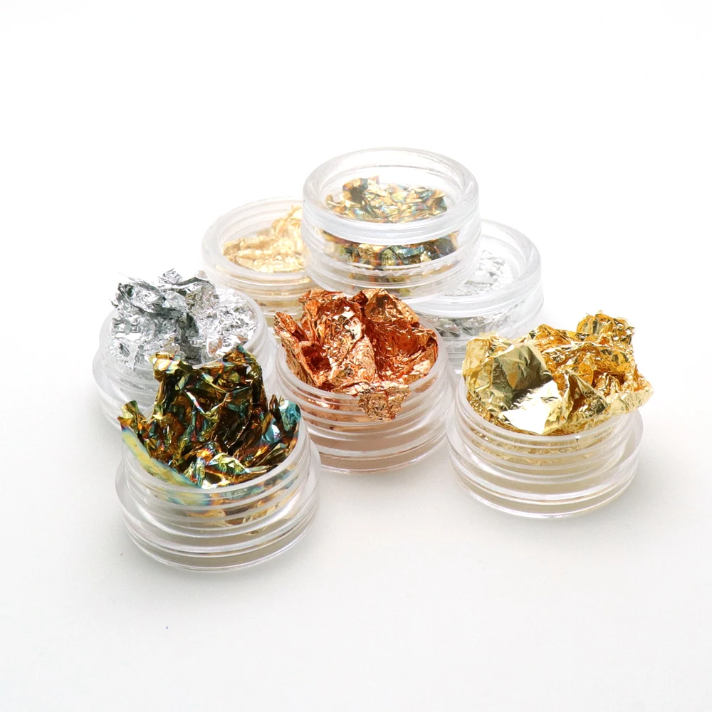 Gold Silver Nail Art Glitter Foil Paillette Chip Flake Tips Polish Gel UV Design Transfer Sticker Decal Manicure Tool Set