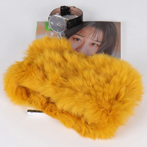 Популярный зимний женский шарф из натурального кроличьего меха, модный натуральный вязаный кроличий мех, повязка на голову, теплый натуральный кроличий мех, шарфы - Цвет: yellow