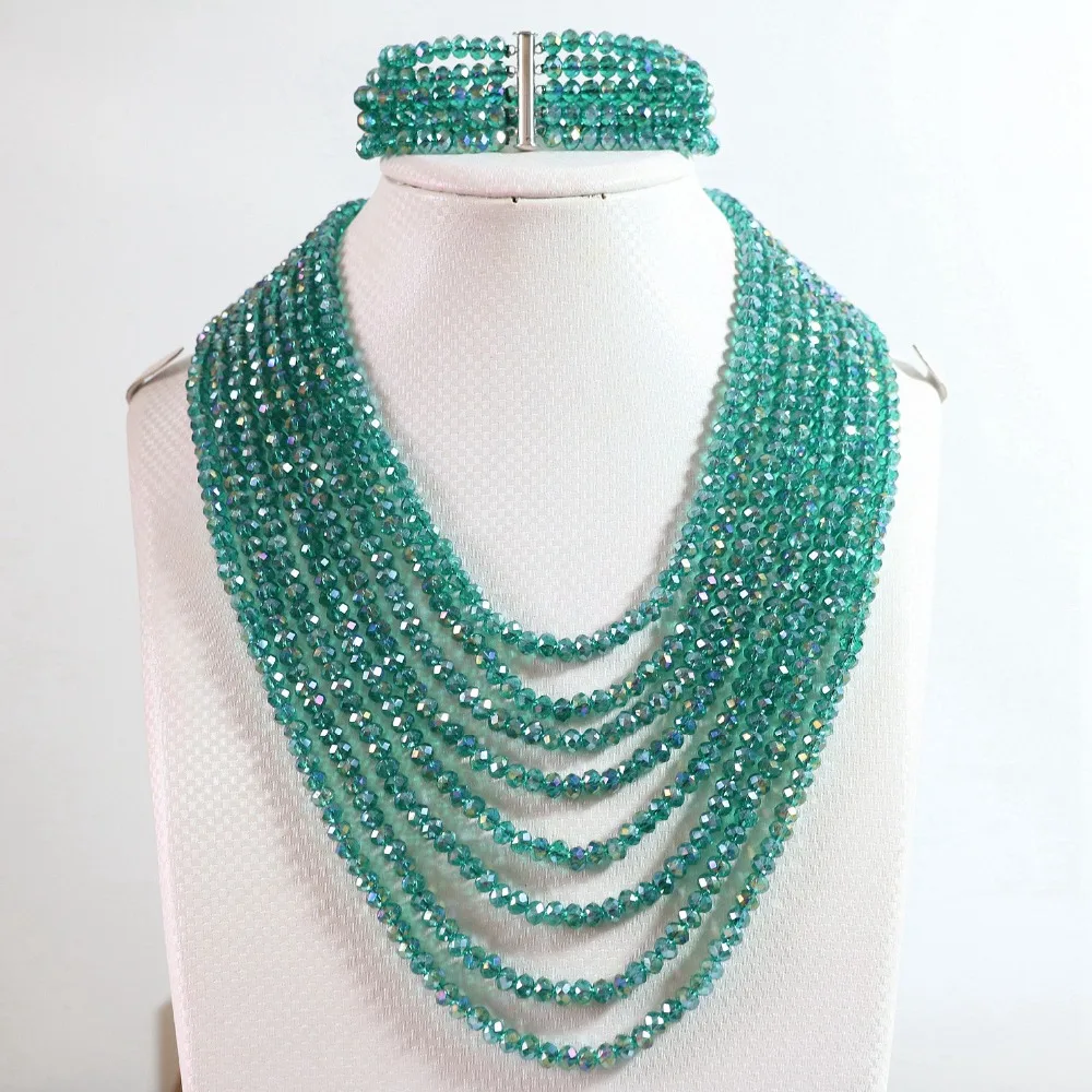 green AB crystal glass 4x6mm beads new diy jewelry set 8 rows chain nacklace 5 rows bracelet beads B850