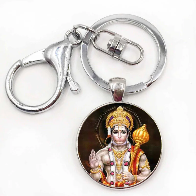 

India Brahmin Keychains God Brahma Vishnu Lord Shiva Hanuman Jewelry Glass Cabochon Pendant Keyring Religion Jewelry Gift