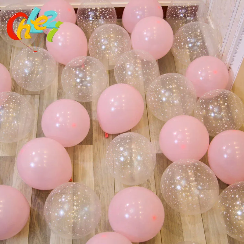 

20Pcs/lot Transparent star Pink Round Balloons 12 inch White Gold Latex Balloons Wedding Birthday Party decoration Baby Shower