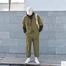 Горячая летний корейский Для мужчин Новые Модные свободные короткие рукава комбинезон мужской один кусок Комбинезоны повседневные рабочие брюки костюмы