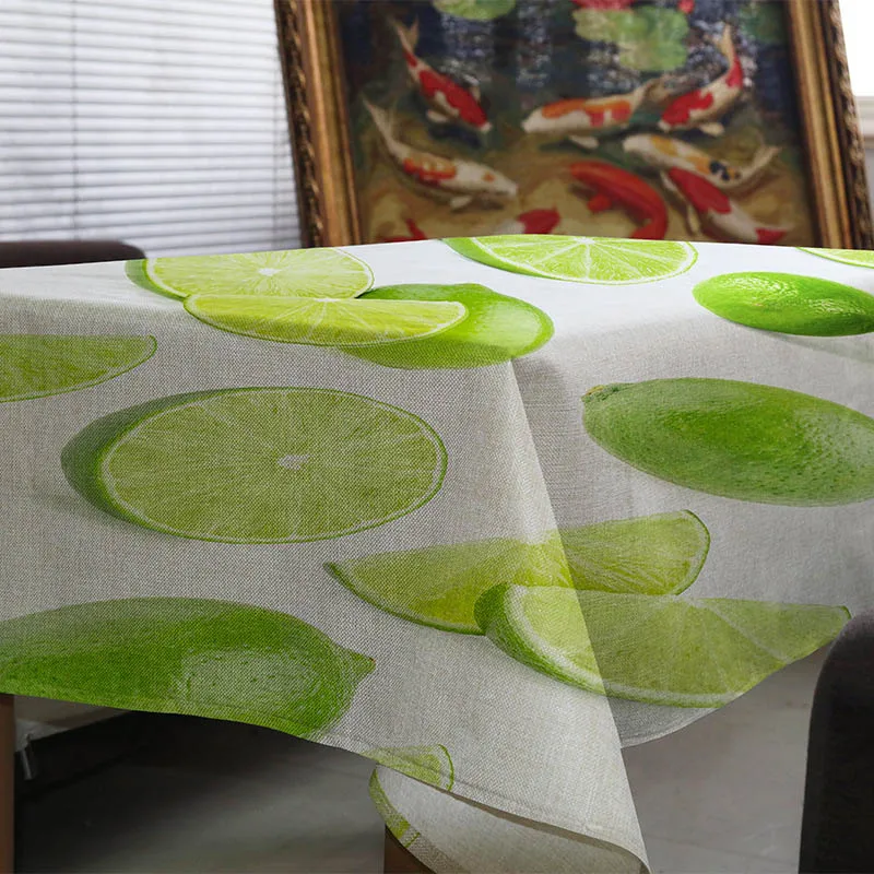 Modern simple new hot green fruit pattern flax printing tablecloth home