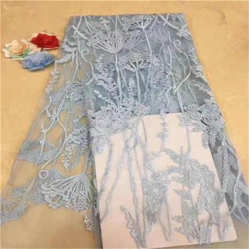 

2019 New Design French lace fabrics Sequins African tulle lace fabric embroidery Latest style Nigeria Lace Fabric For Wedding