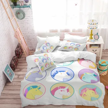 

Kids Unicorn Bedding Set Colorful Cartoon Duvet Cover Set King Queen Bed Cover Pillowcase Bedroom Decor Soft Bedclothes D20