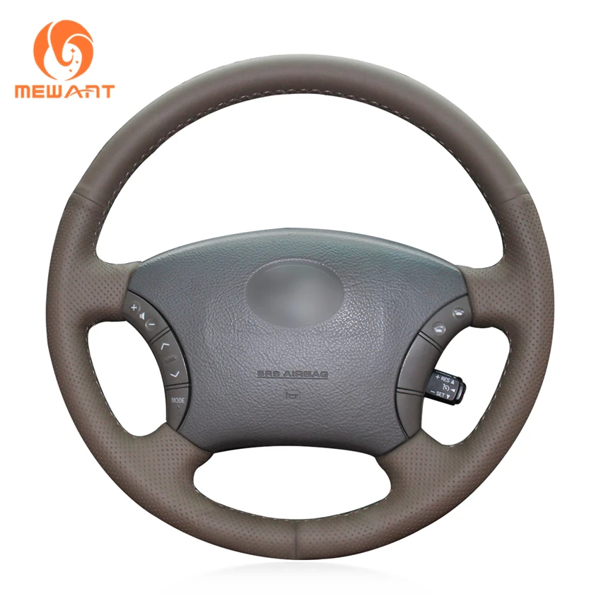 MEWANT Dark Brown Genuine Leather Steering Wheel Cover for Toyota Land