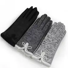 Новинка; Лидер продаж ветрозащитные Для женщин зима хлопок и шерсть перчатки элегантный теплый белый плюшевые перчатка с бантом рукавицы